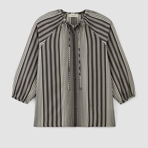 Everlane striped blouse shirt cream bone black button front tie tencel small - Picture 9 of 10